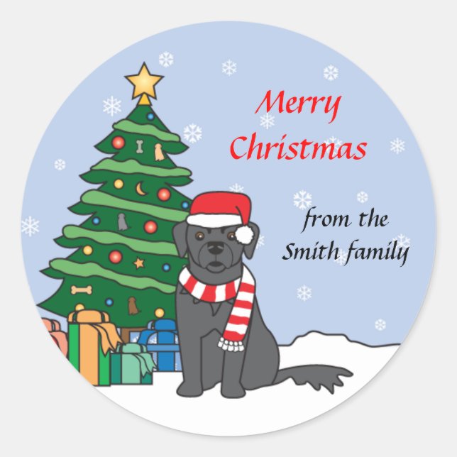 Sticker Rond Terre-Neuve et l'arbre de Noël (Devant)