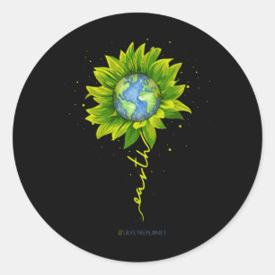 Sticker Rond Terre Tournesol Planète Sauvez le Jour des terres