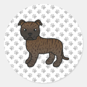 Sticker Rond Terrier Bull Staffordshire Anglais Bringé Chien