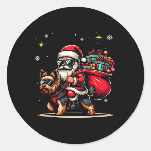 Sticker Rond Térrier du Yorkshire Noël drôle amateur de chien Y