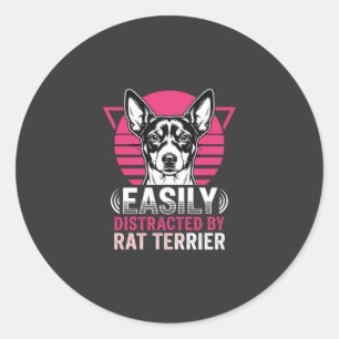 Sticker Rond Terrier Rat Facilement Distrait Chien Rétro