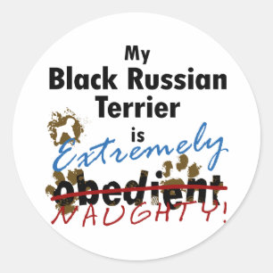 Sticker Rond Terrier russe Noir Extrêmement Naughty