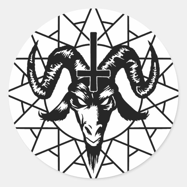 Sticker Rond Tête avec Chaos Star (noir) (Devant)