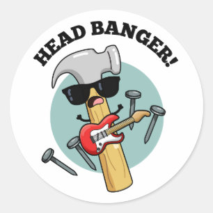 Sticker Rond Tête Banger Funny Music Puns