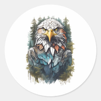 Sticker Rond Tête d'aigle en forêt