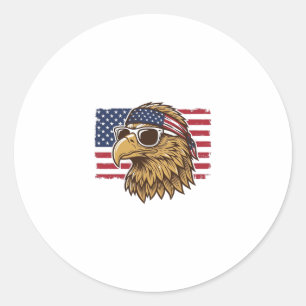 Sticker Rond Tête d'aigle patriotique Gravure vintage Graphique