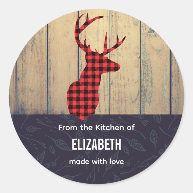 Sticker Rond Tête de cerf avec Antlers sur Faux Wood Kitchen (Devant)