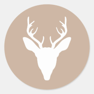 Sticker Rond Tête de cerf blanc sur fond beige