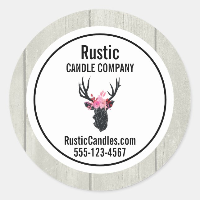 Sticker Rond Tête de cerf géométrique avec entreprise florale (Devant)