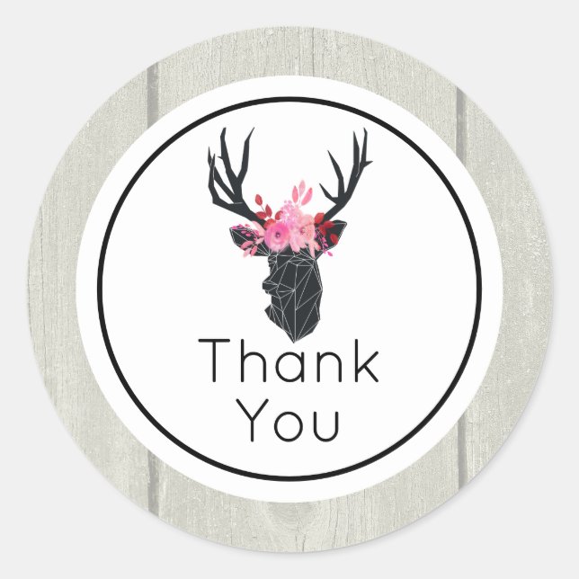 Sticker Rond Tête de cerf géométrique avec Merci de couronne fl (Devant)