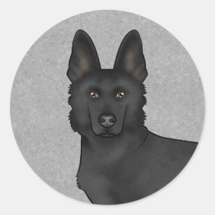 Sticker Rond Tête de chien de dessin animé Berger allemand noir