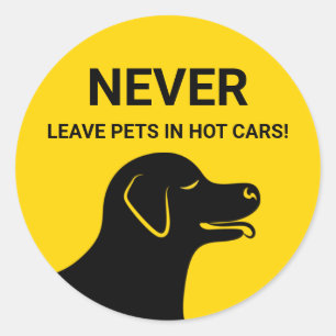 Sticker Rond Tête de chien - Ne jamais laisser les animaux dans