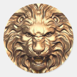 Sticker Rond Tête de lion doré