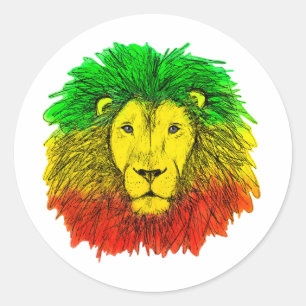 Sticker Rond Tête de lion Rasta rouge jaune vert dessin Jamaïqu