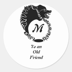 Sticker Rond Tête de loup noir tribal Silhouette Laurel Monogra