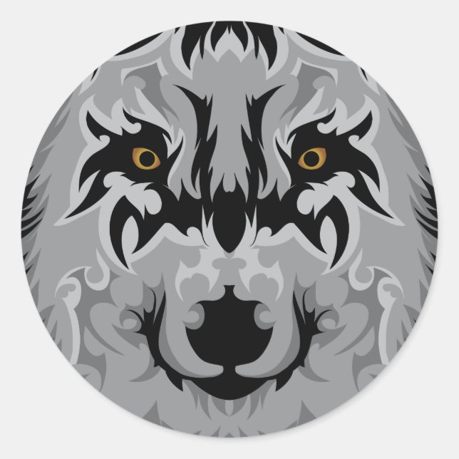 Sticker Rond Tête de loup tribal gris (Devant)