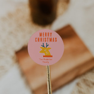 Sticker Rond Tête de Noël rouge rouge vintage