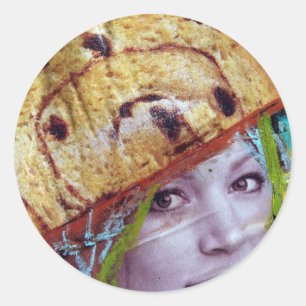 Sticker Rond Tête De Pain De Raisin, Un Collage