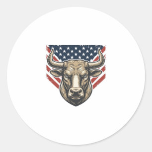 Sticker Rond Tête de taureau patriotique Gravure vintage Art ve