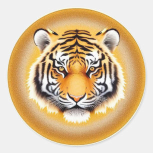 Sticker Rond 🐅 Tête de Tigre Aura Dorée Ordinateur Portable