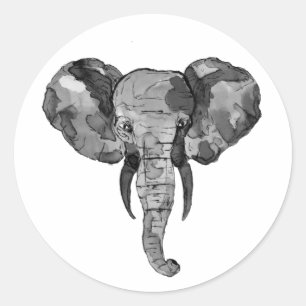 Sticker Rond Tête d'éléphant gris africain