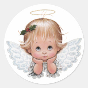 Sticker Rond Tête mignonne d'ange de bébé de Noël dans des