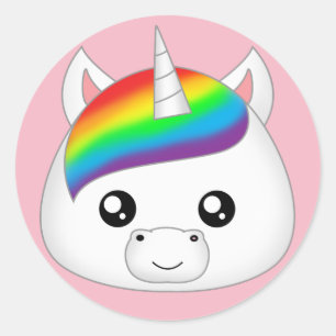 Sticker Rond Tête mignonne de visage de licorne de Kawaii
