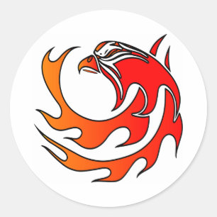 Sticker Rond Tête tribale d'Eagle de flamme blanche