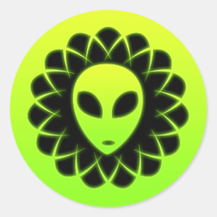 Sticker Rond Tête verte d'alien d'espace de lueur