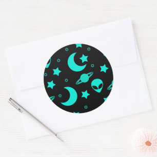 Sticker Rond Têtes Aliens dans l'espace extra-atmosphérique
