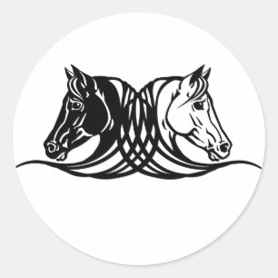 Sticker Rond têtes de chevaux noirs et blancs
