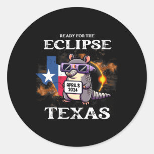 Sticker Rond Texas Solar Eclipse 2024 Avril 8 Drôle Armadillo F