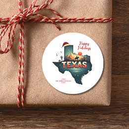 Sticker Rond Texas State Happy Holidays Personnalisé Texte Anné
