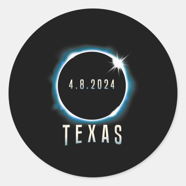 Sticker Rond Texas Total Solar Eclipse 2024 Bleu Avril 8 Hommes (Devant)