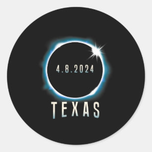 Sticker Rond Texas Total Solar Eclipse 2024 Bleu Avril 8 Hommes
