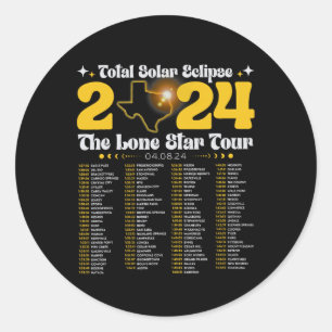 Sticker Rond Texas Total Solar Eclipse 2024 Tour Retro Rock Con