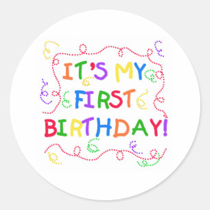Sticker Rond Texte coloré C'est mon premier anniversaire