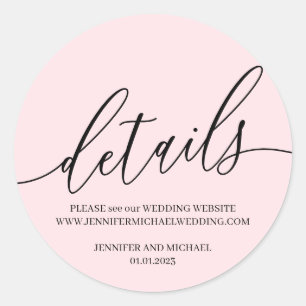 Sticker Rond Texte de la signature du Mariage rose en poudre