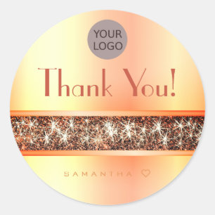 Sticker Rond Texte de Merci de Parties scintillant orange chato