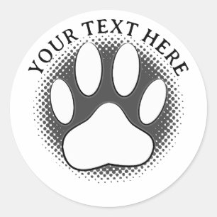 Sticker Rond Texte éditable Empreinte de patte blanche 
