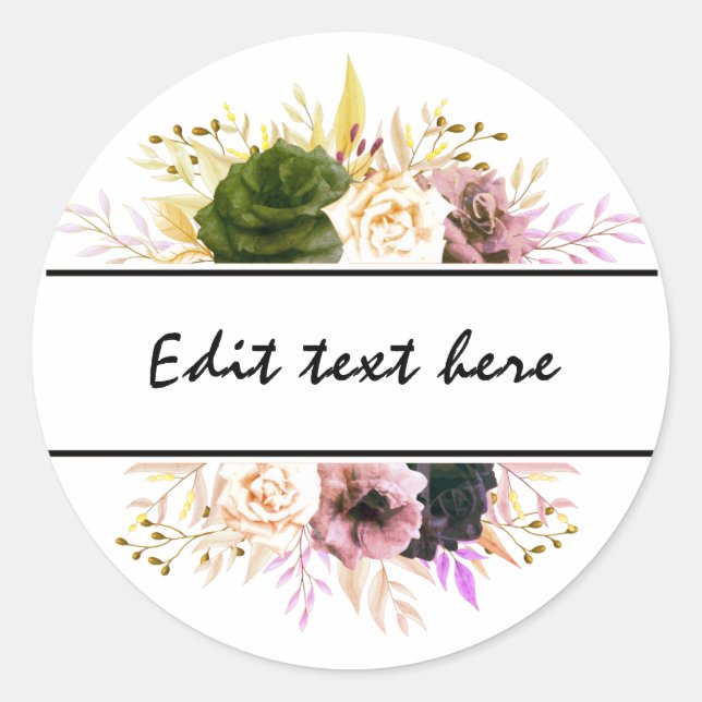 Sticker Rond Texte éditable Floral Merci, Bienvenue, Fait maiso (Devant)