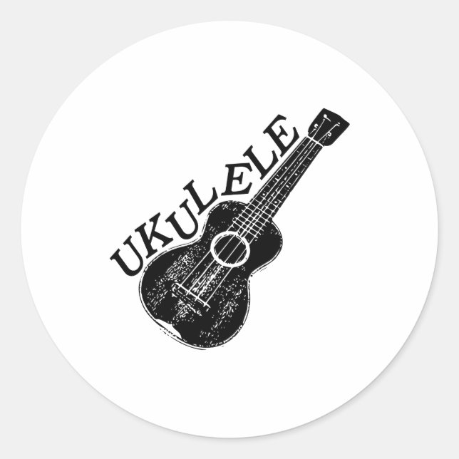 Sticker Rond Texte Et Image Ukulele (Devant)