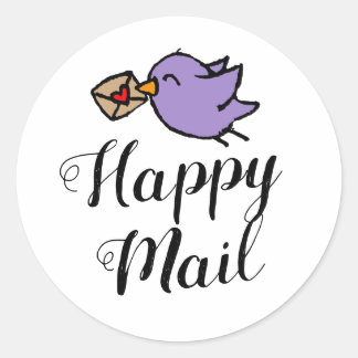 Sticker Rond Texte manuscrit de courrier heureux avec un doodle