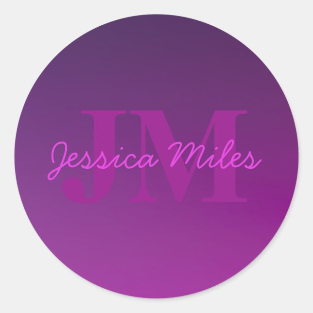 Sticker Rond Texte monogramme modifiable moderne & Ombre violet (Devant)