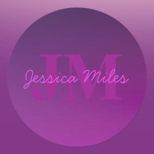 Sticker Rond Texte monogramme modifiable moderne & Ombre violet