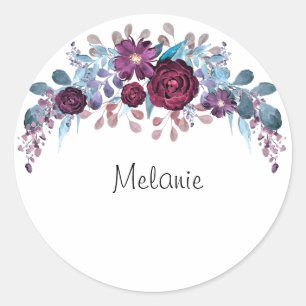 Sticker Rond Texte monographique personnalisé aquarelle flore d
