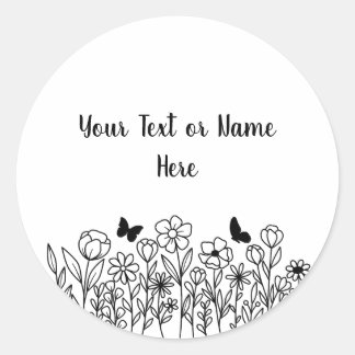 Sticker Rond Texte personnalisé avec des fleurs