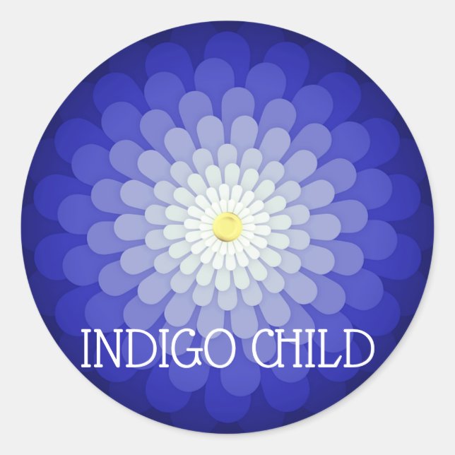 Sticker Rond Texte personnalisé bleu foncé Mandala Flower Indig (Devant)