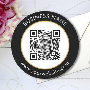 Sticker Rond Texte personnalisé de code QR noir et blanc