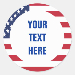 Sticker Rond Texte personnalisé de la bordure du drapeau améric